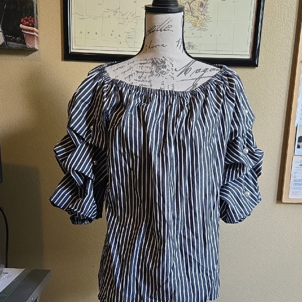 Coco Bianco Black and White Striped Blouse